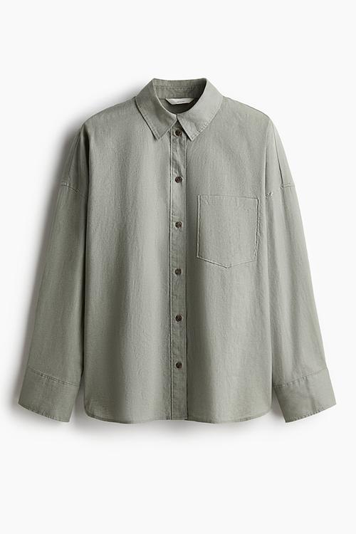 Oversized linen-blend shirt - dusty green 