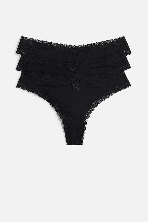 3-pack microfibre and lace brazilian briefs - black