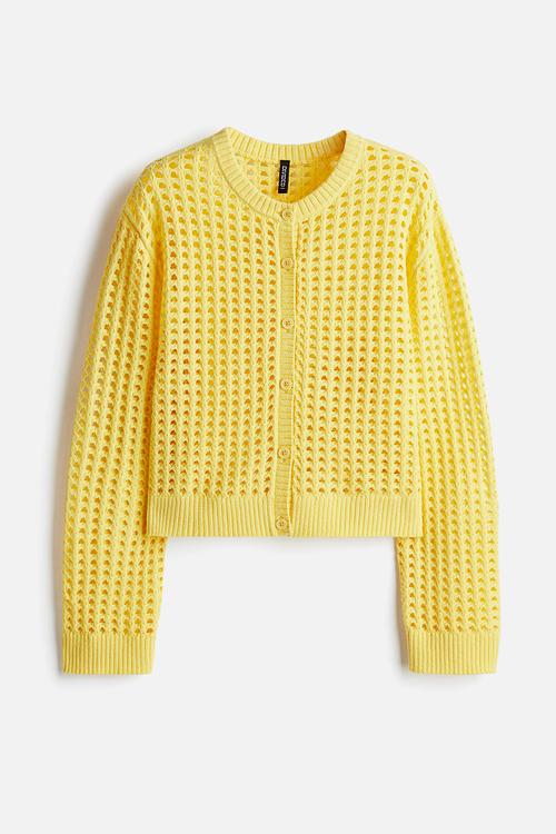 Hole-knit cardigan - yellow