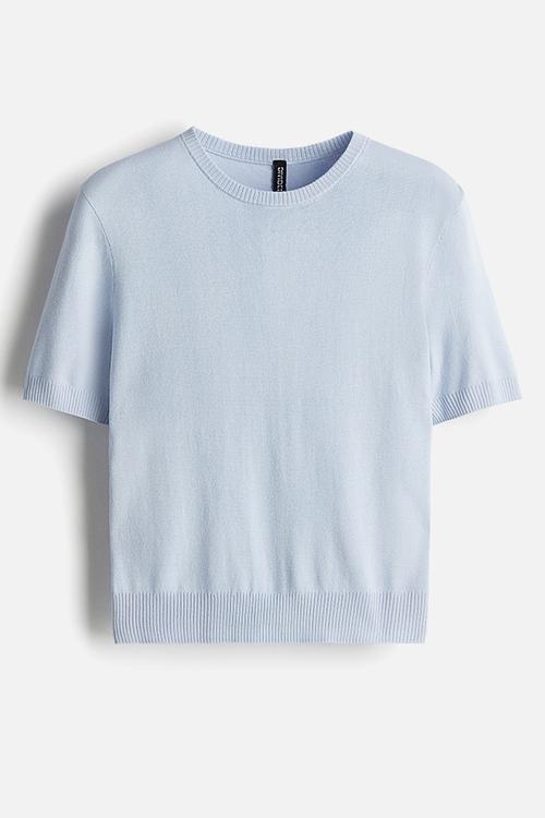 Fine-knit t-shirt - light blue 