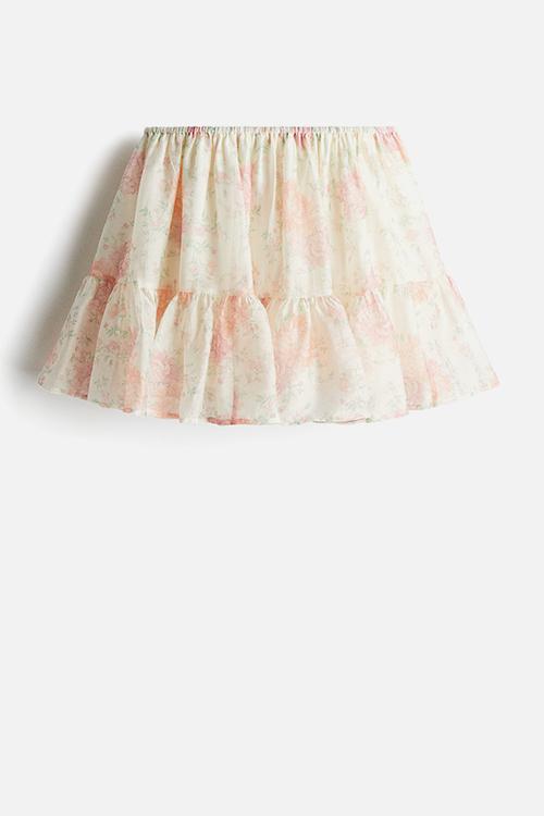 Flounced mini skirt -white/floral 