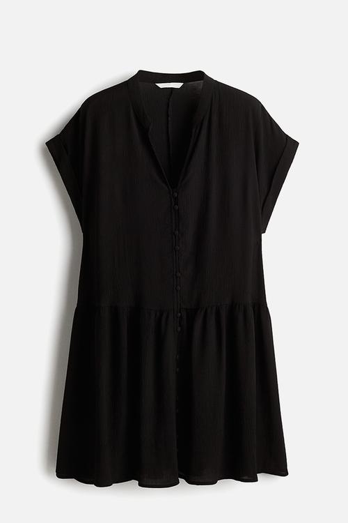 Crinkled tunic dress - black