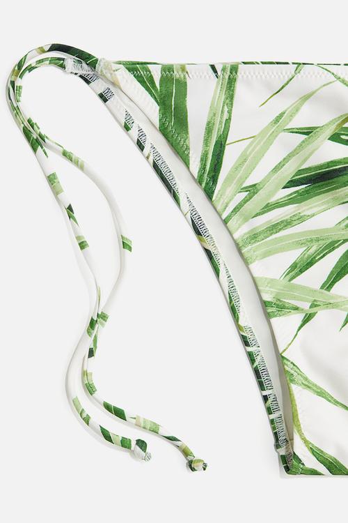 Tie tanga bikini bottoms - white & green patterned