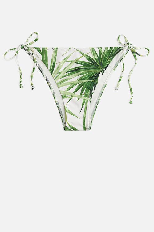 Tie tanga bikini bottoms - white & green patterned
