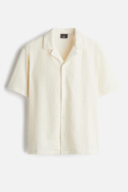 Regular fit textured resort shirt - cream