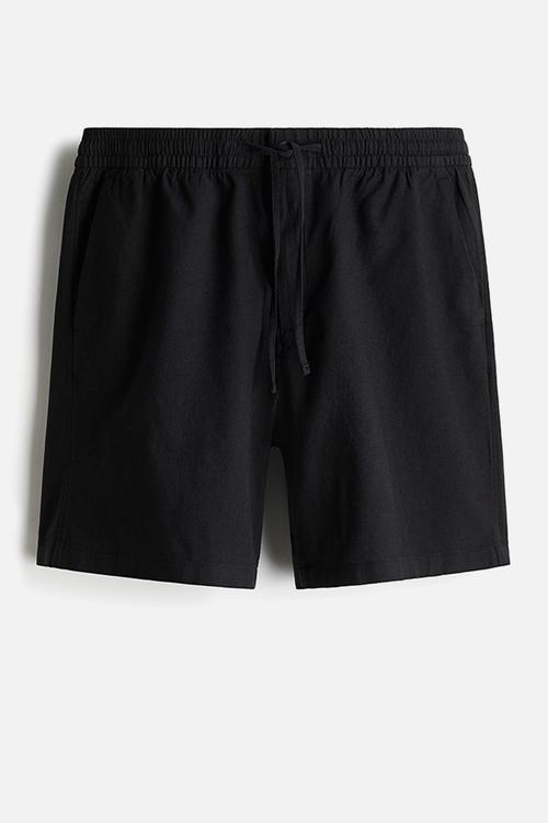 Regular fit linen-blend shorts - black
