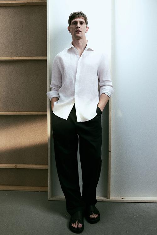 Slim fit linen shirt - white