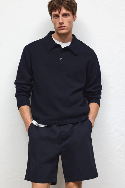 Regular fit canvas shorts - navy blue 