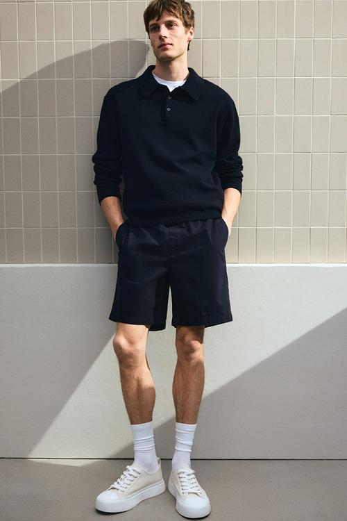 Regular fit canvas shorts - navy blue 