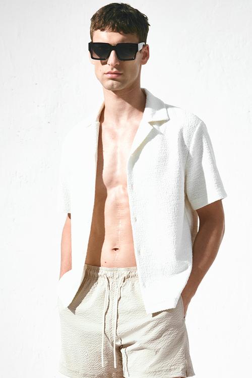 Seersucker swim shorts - beige