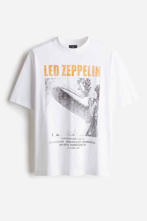 Loose fit printed t-shirt - white led zeppelin
