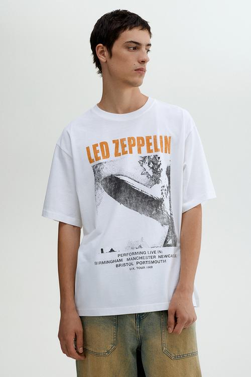 Loose fit printed t-shirt - white led zeppelin