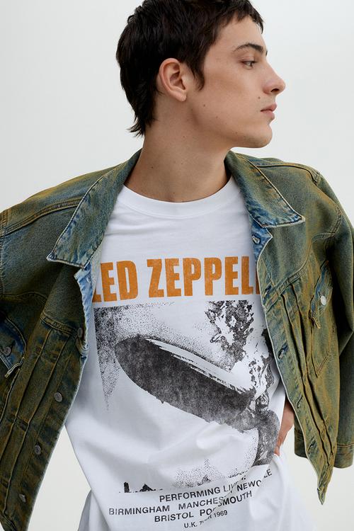 Loose fit printed t-shirt - white led zeppelin