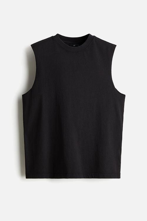Regular fit washed vest top - black