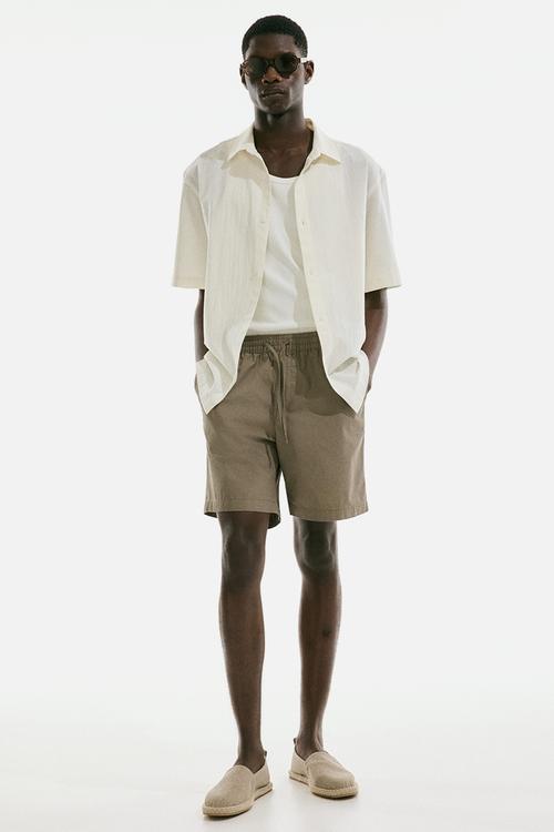 Regular fit canvas shorts - dark beige