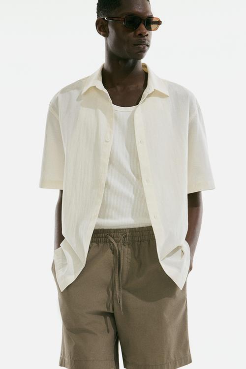 Regular fit canvas shorts - dark beige