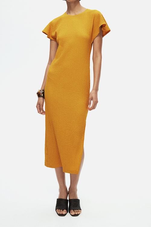 Textured jersey dress - mustard yellow