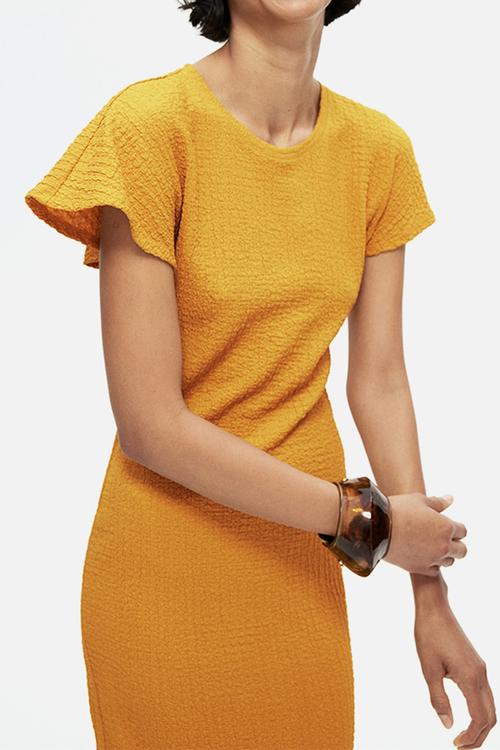 Textured jersey dress - mustard yellow