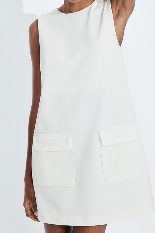 Button-detail dress - white