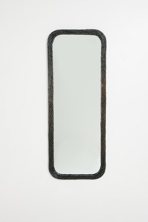 Rattan Woven Leaning Mirror Black 