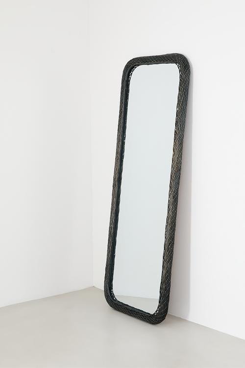 Rattan Woven Leaning Mirror Black 