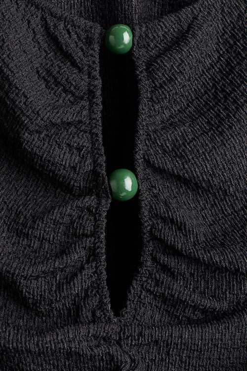 Bead-detail ruched top - black