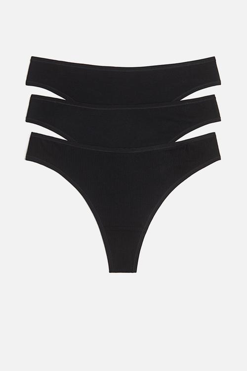 3 pack cotton thong briefs - black