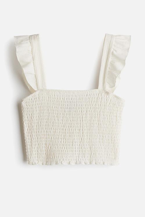 Smocked cropped top - white