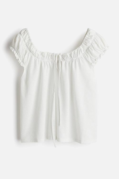 Gathered jersey top - white striped