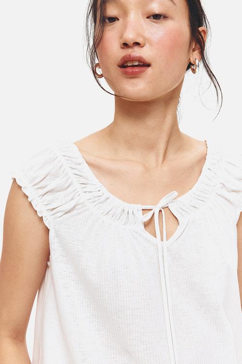 Gathered jersey top - white striped
