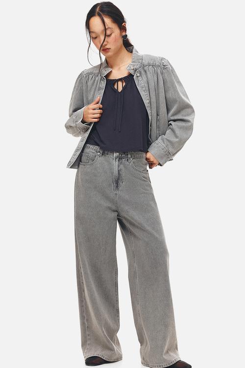 Gathered jersey top - dark grey