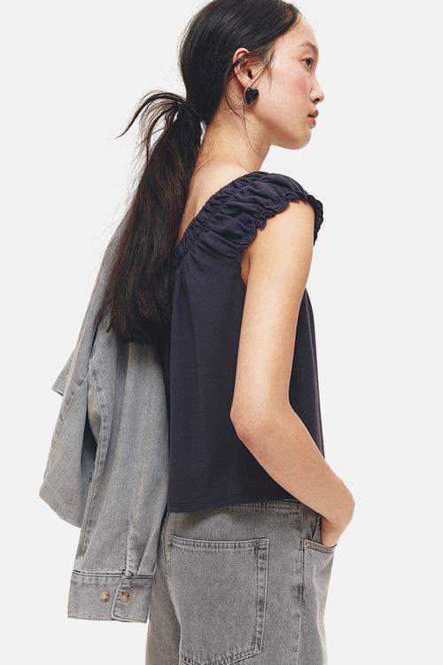 Gathered jersey top - dark grey