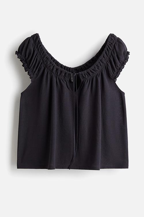 Gathered jersey top - dark grey