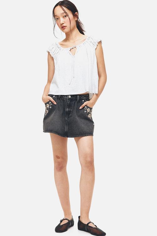 Gathered jersey top - light grey marl