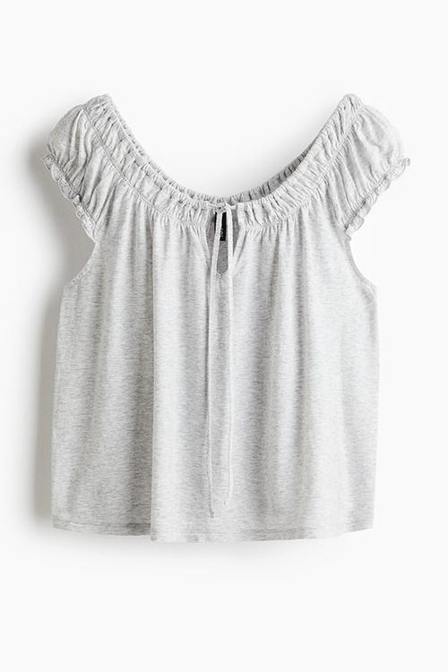 Gathered jersey top - light grey marl