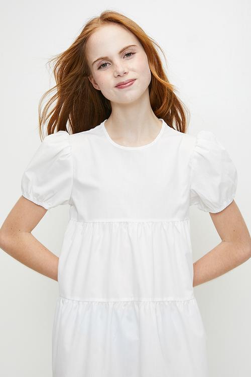 Puff sleeve dress-white