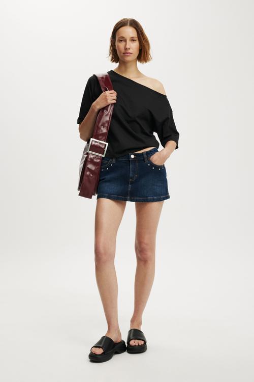 Micro low denim skirt - studded sapphire blue