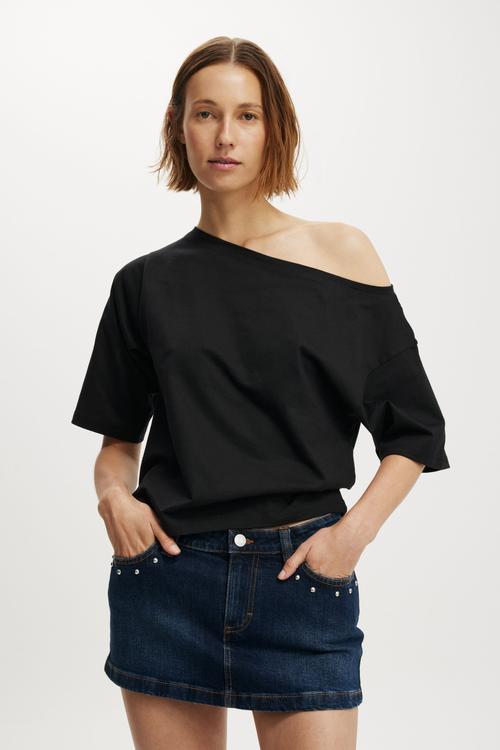 Micro low denim skirt - studded sapphire blue
