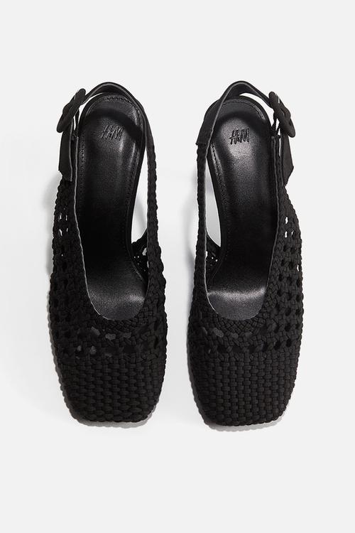 Braided canvas slingbacks - black