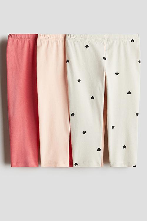 3-Pack cotton leggings - coral red/hearts