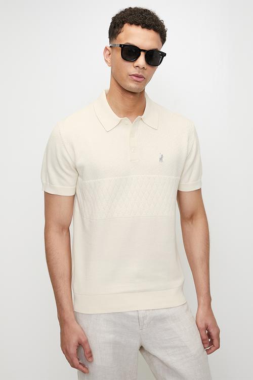 Marin textured knitted golfer - off white	