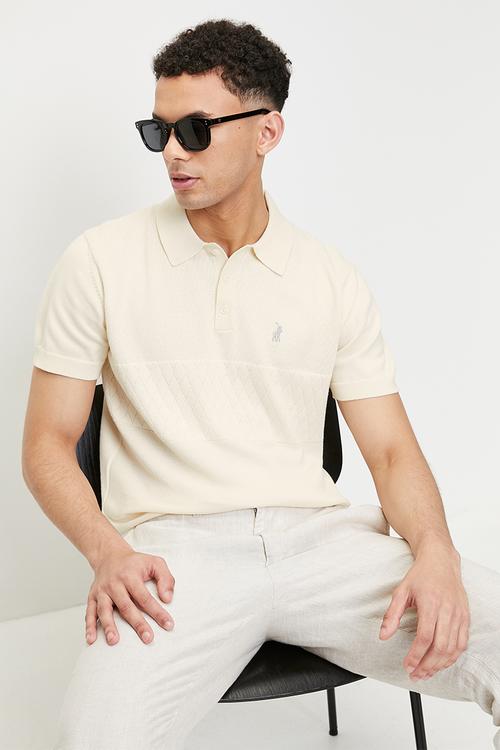 Marin textured knitted golfer - off white	