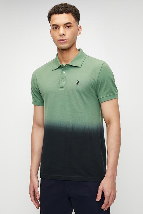 Benny dip dye short sleeve golfer - green & navy 