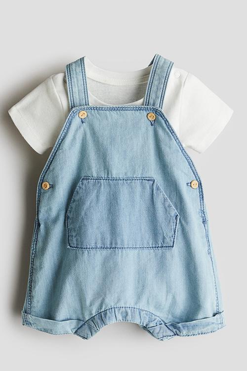 2-Piece cotton set - light denim blue/white