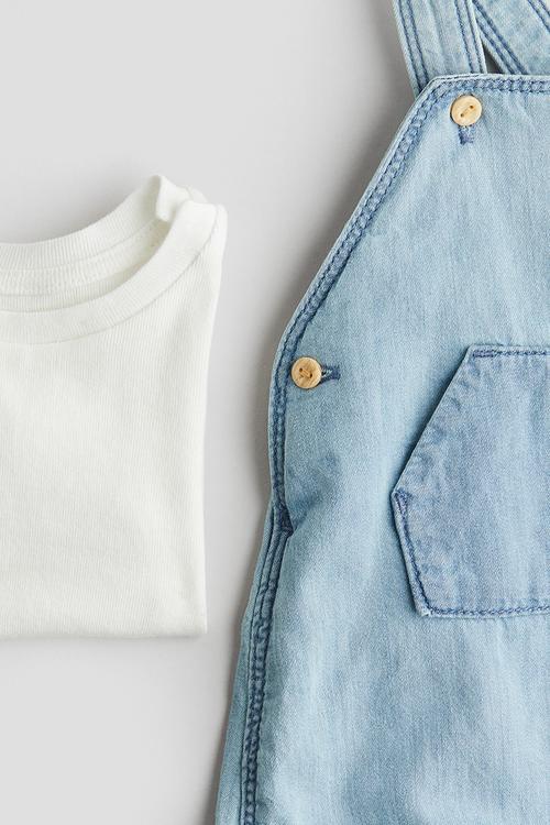 2-Piece cotton set - light denim blue/white