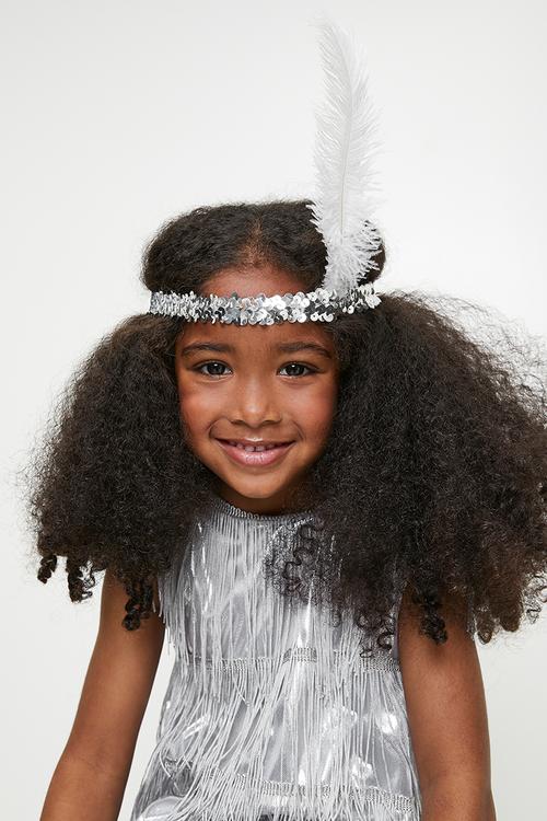 Fringe Detail Dress & headband set - silver