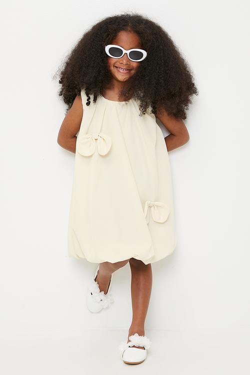 Bubble dress with bow detail -off white