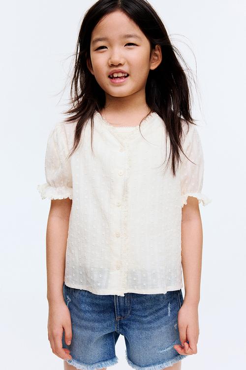Lace-trimmed cotton blouse - cream