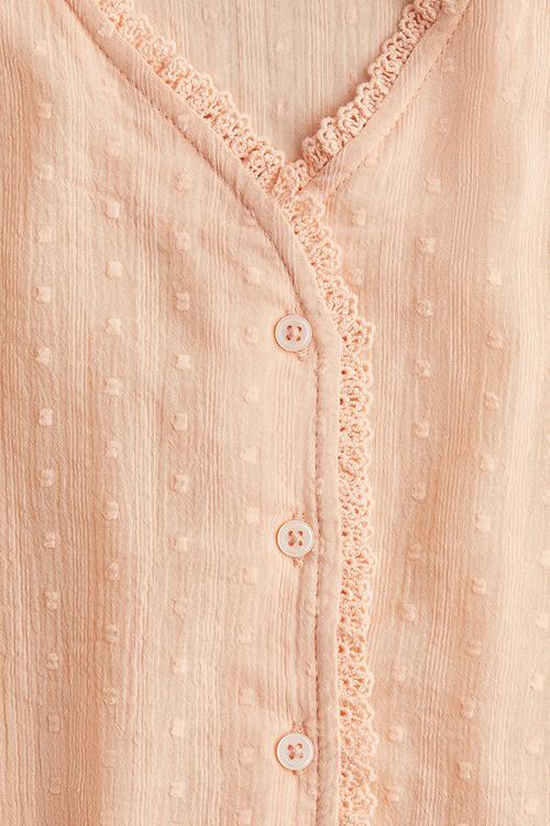Lace-trimmed cotton blouse - peach pink