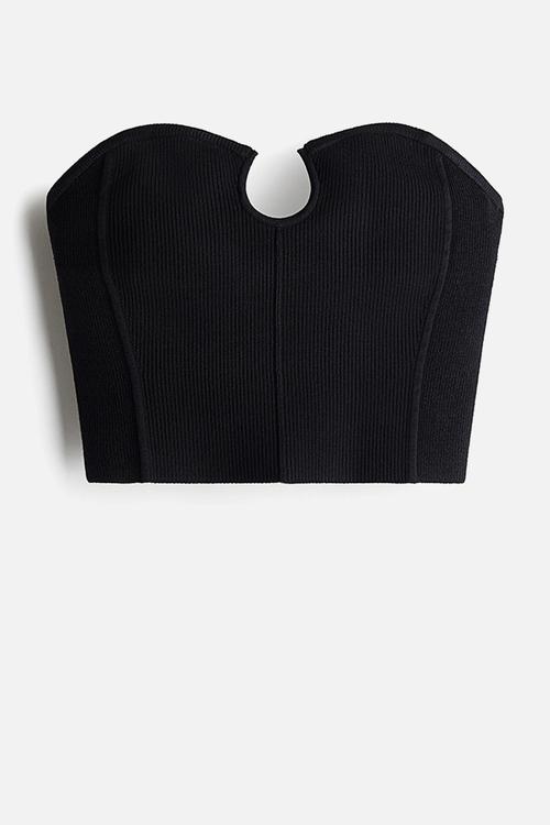 Rib-knit tube top - black